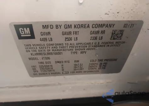 2021 Buick Encore Gx Awd Select z USA, uszkodzony, nr VIN KL4MMESL9MB166001